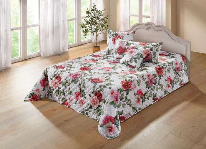 Tagesdecke und Kissenbez&uuml;ge mit Rosen- Motiven BUNT