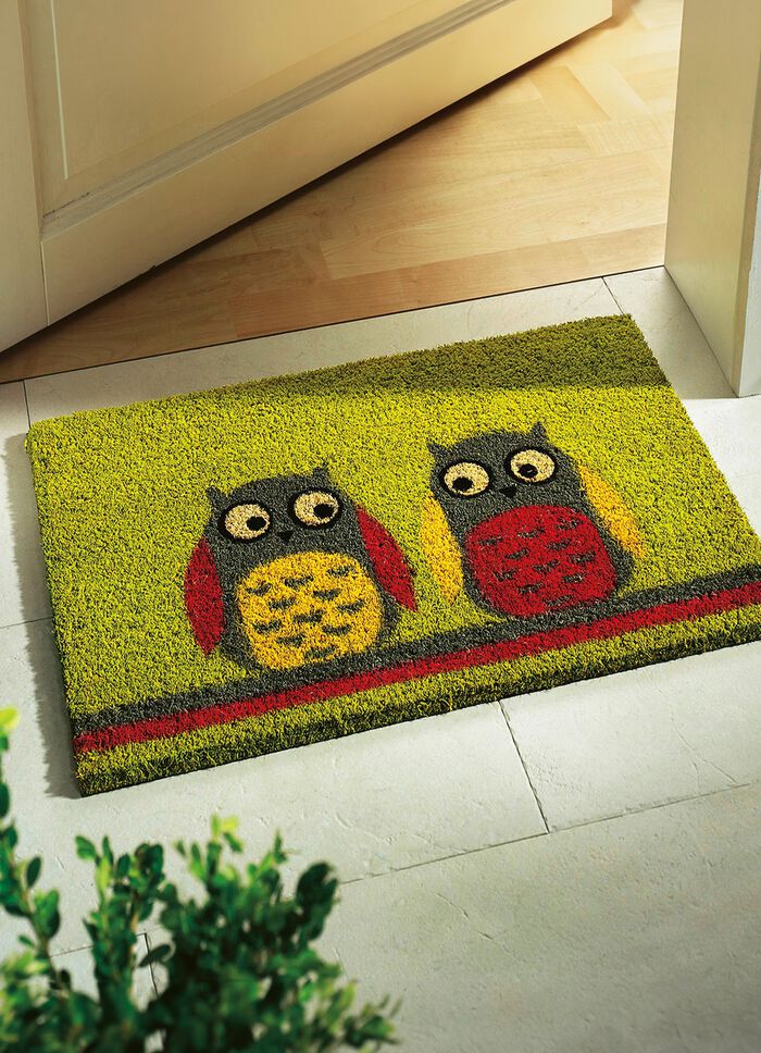 Fu&szlig;matte Eulen mit rutschhemmend beschichteter Vinyl-R&uuml;ckseite 