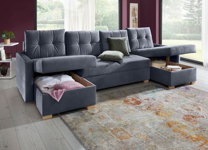 Gem&uuml;tliche Wohnlandschaft mit Bettfunktion ANTHRAZIT