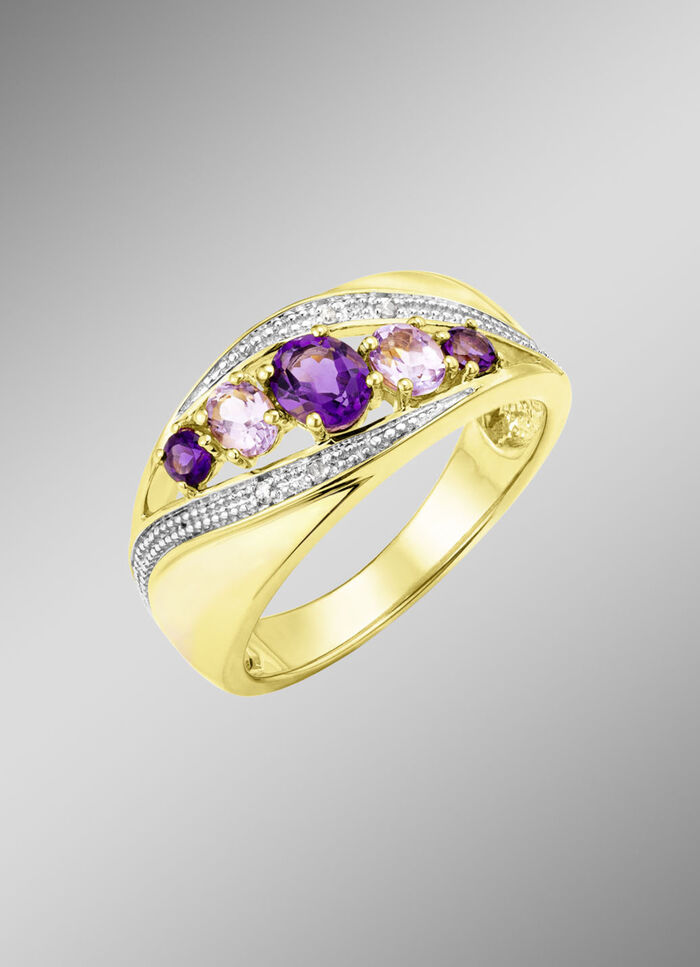 Damenring mit Amethyst und Zirkonia 