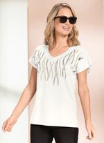 Shirt mit Pl&auml;ttchenzier ECRU