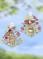 Fensterbild Vögel, 2er-Set aus Plauener Spitze 