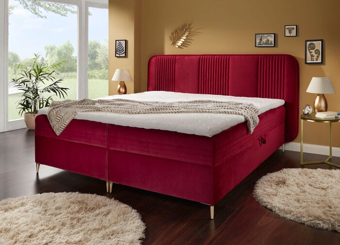 Boxspringbett mit Bettkasten und Topper ROT