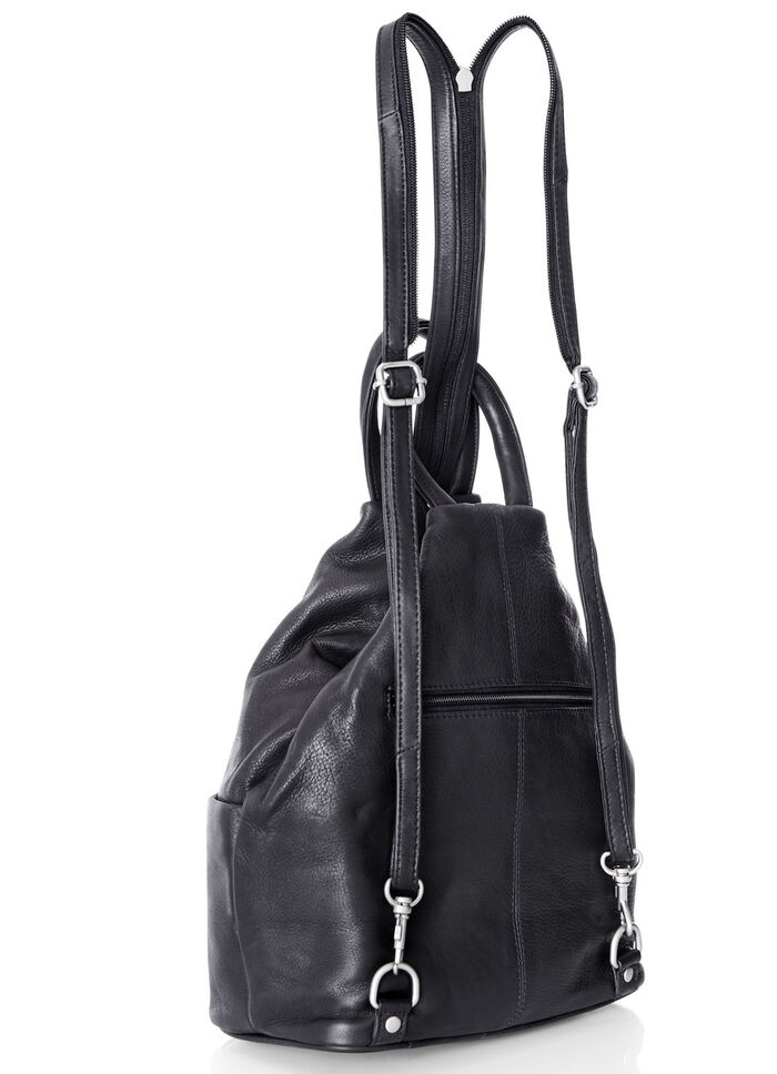 Laurina, Rucksack, Damen, mit zwei durch Rei&szlig;verschluss teilbare Umh&auml;ngeriemen SCHWARZ