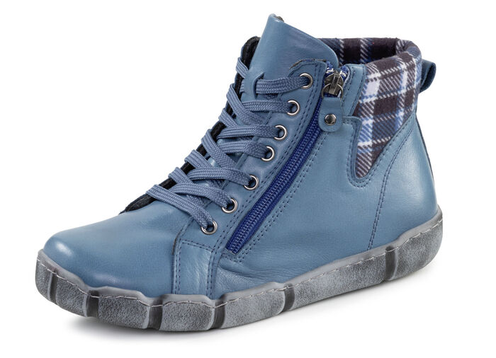 Andrea Conti Schn&uuml;r-Bootie mit Schaftrand aus kariertem Textil JEANS