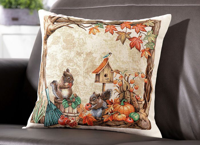 Gobelin-Kissenbezug mit Eichh&ouml;rnchenpaar 