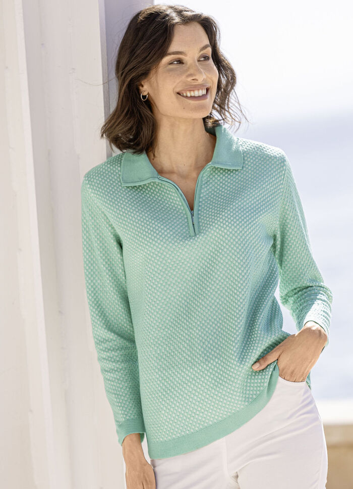 Pullover mit dezentem Glanz MINT-ECRU