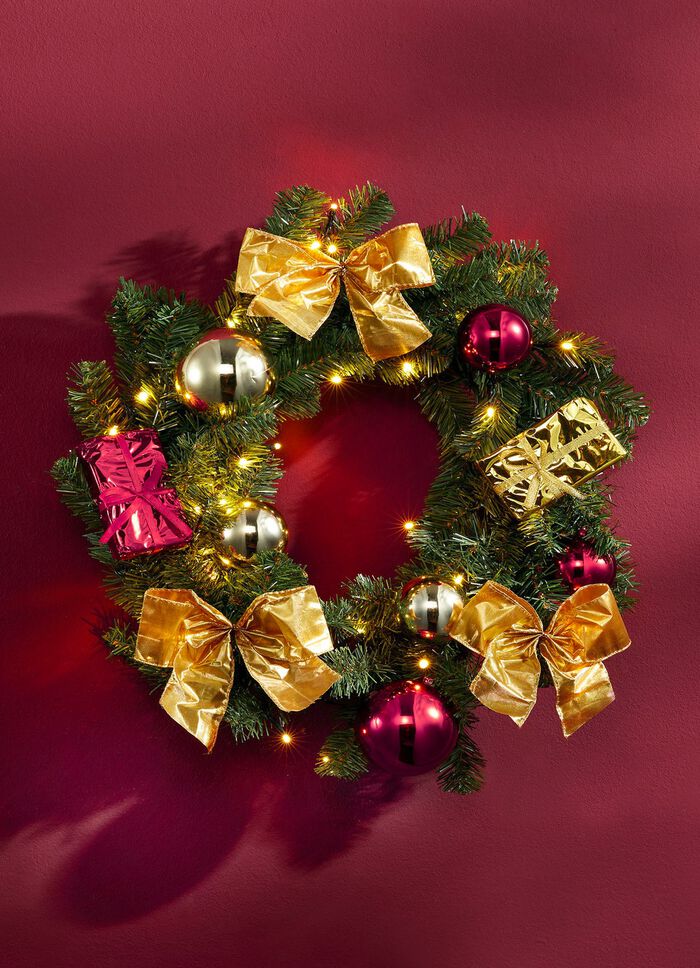 Beleuchteter Tannenkranz ROT-GOLD