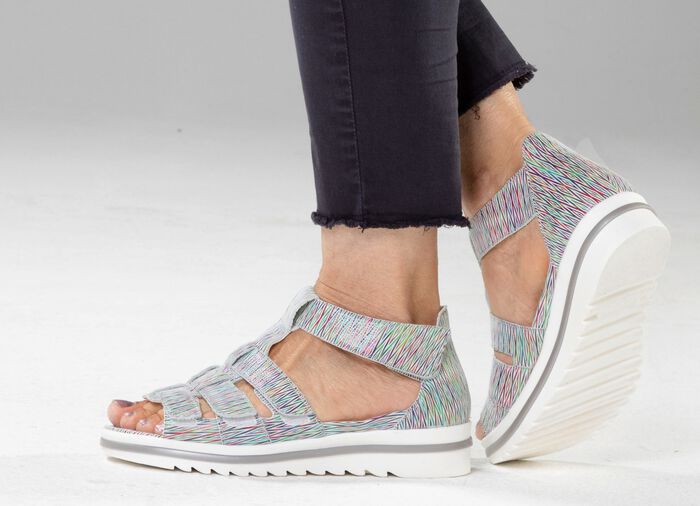 Waldl&auml;ufer, bequeme Damen-Sandalen, Weite H, mit herausnehmbarem Fu&szlig;bett WEISS-BUNT