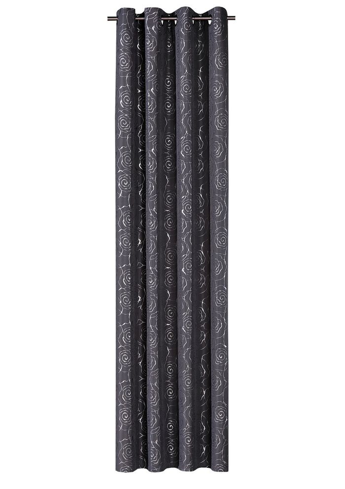 &Uuml;bergardine mit h&uuml;bschem Rosen-Dessin GRAU-SILBER