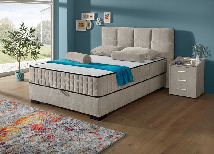 Boxspringbett mit Wendematratze und Bettkasten 