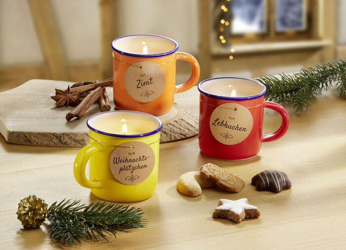 Duftkerzen in Keramiktassen, 3er-Set