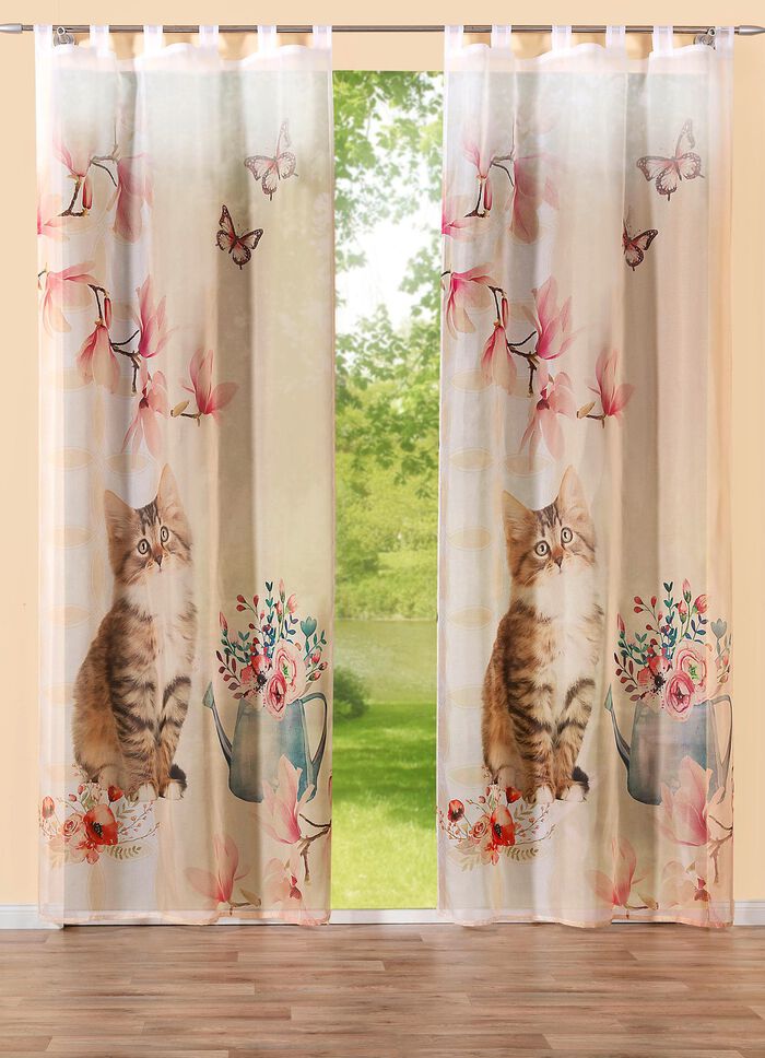 Digitalbedruckte &Uuml;bergardine und Verdunkelungsschals mit Katzen-Motiv 