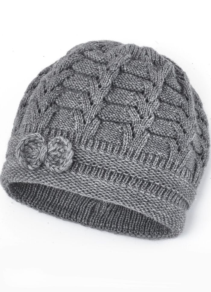 M&uuml;tze aus Strick mit pfiffiger Zierschleife GRAU