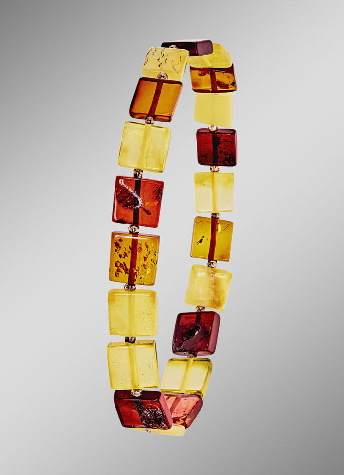 Tolles Armband mit echten bunten Bernstein-Quadraten 