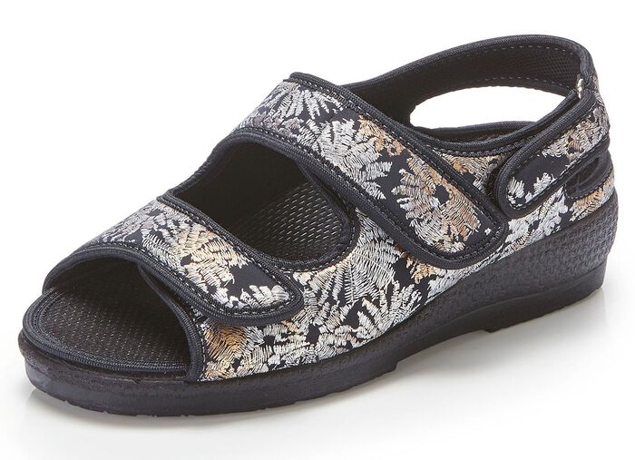 Sandale aus gl&auml;nzendem Textilmaterial SCHWARZ