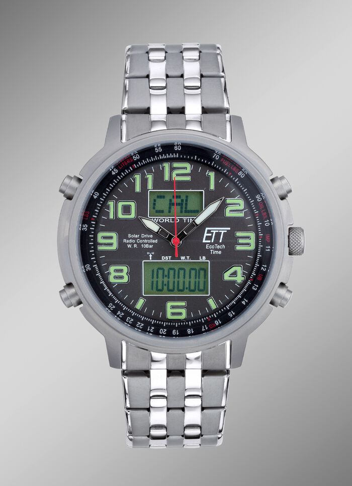 ETT-Funk-Solar-Herrenuhr mit Edelstahlbandgeh&auml;use 