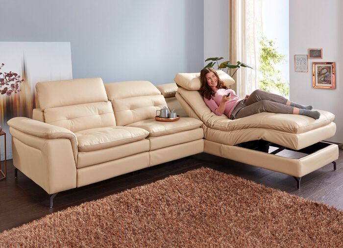 Leder-Polsterecke mit Relax-Funktion BEIGE