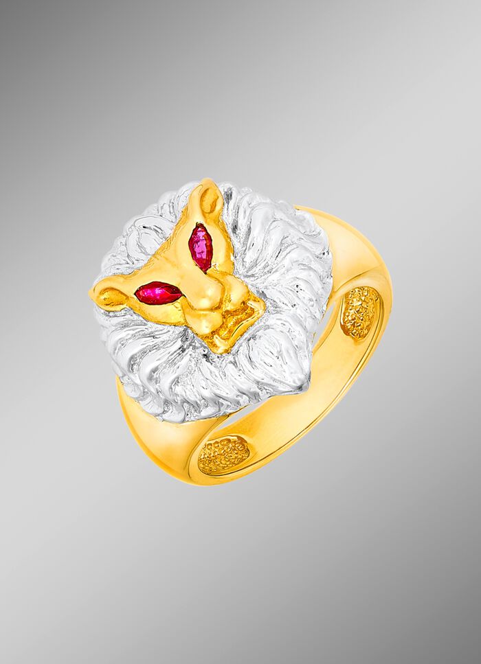 Herrenring L&ouml;wenkopf mit echt Rubin 
