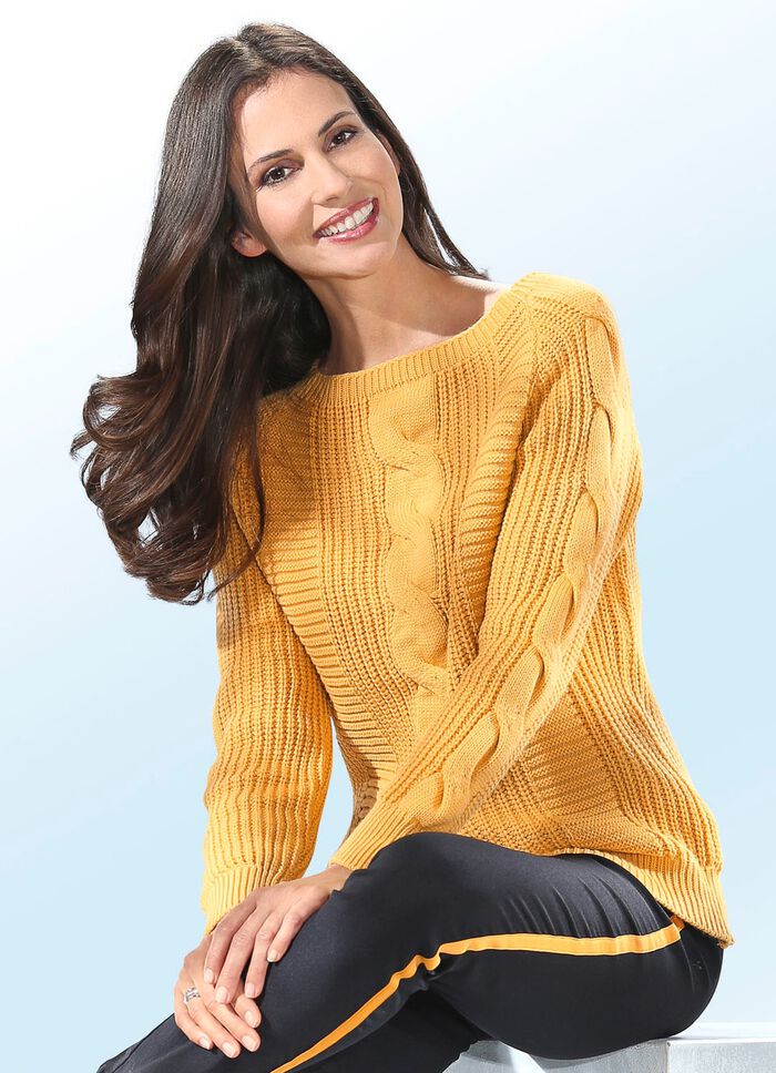 Pullover mit dekorativem Zopfdessin MESSING
