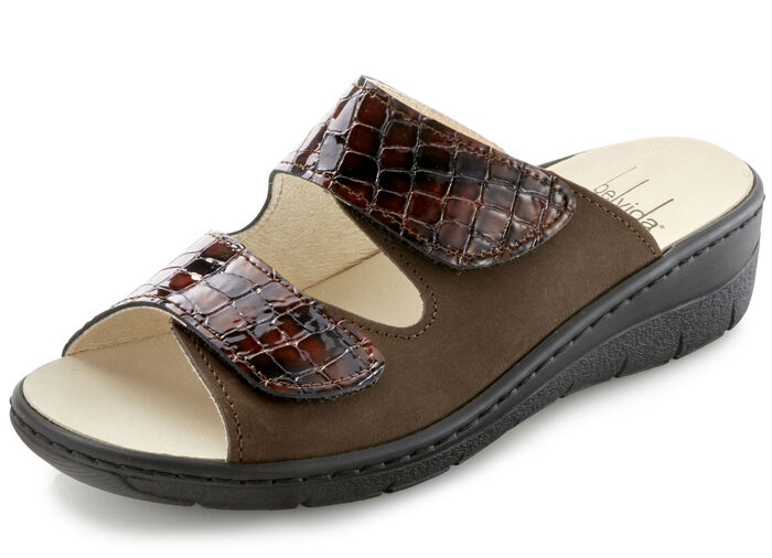 ELENA EDEN, bequeme Damen-Pantoletten, Weite H, mit herausnehmbarem Fußbett BRAUN-BORDEAUX