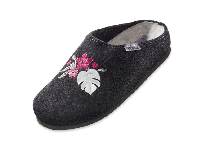 Hausschuh mit  Bl&uuml;ten- und Blattstickerei 