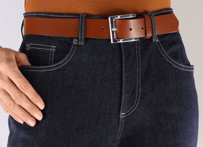 Trendiger Damen-Gürtel aus Leder, 3,5 cm breit COGNAC