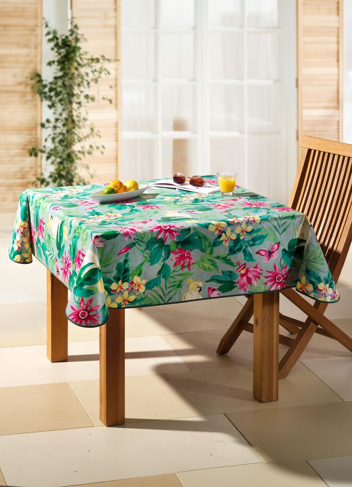 Wachstischtuch mit farblich abgestimmtem Schr&auml;gband 