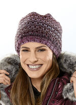 Interessante Grobstrick-Mütze BORDEAUX-ROSA
