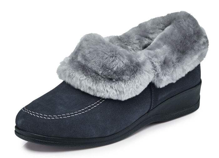 ELENA EDEN Hausschuh mit echtem Lammfellfutter MARINE-HELLGRAU