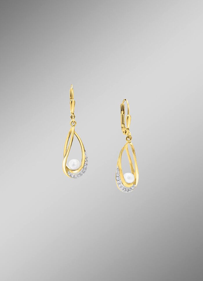 Ohrringe mit S&uuml;&szlig;wasser-Zuchtperlen und synth. Zirkonia 