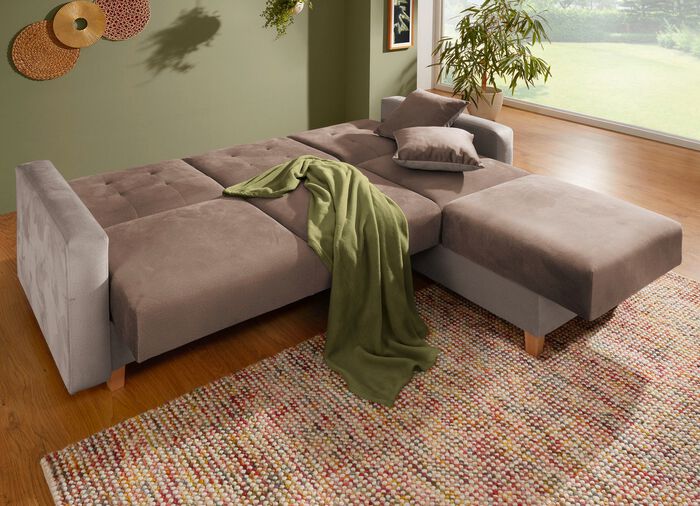 Gem&uuml;tliche Polsterecke mit Bettfunktion CREME-BEIGE