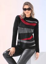 Pullover mit Jacquard-Vorderteil SCHWARZ-ROT-GRAU