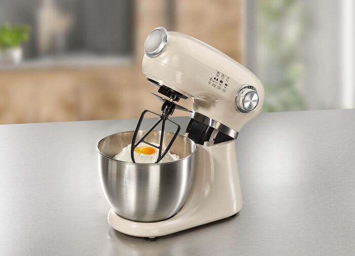 K&uuml;chenmaschine im Vintage-Design inkl. Silikon-Backmatte CREME