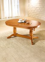 Teilmassiver Couchtisch mit gedrechseltem Tischgestell EICHE RUSTIKAL