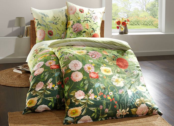 Wendebettw&auml;sche-Garnitur aus Mako-Satin GR&Uuml;N