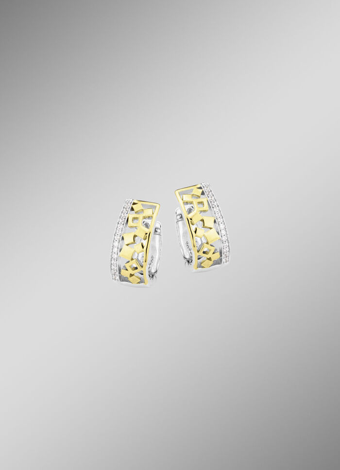 Schicke Klappcreolen in Bicolor mit Zirkonia 