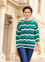 Pullover mit Wellen-Ringeldessin GR&Uuml;N-ROYALBLAU-WEISS