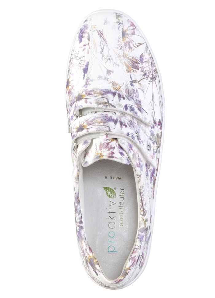 Waldläufer, bequeme Damen-Slipper, Weite H, mit herausnehmbarem Fußbett WEISS-BUNT