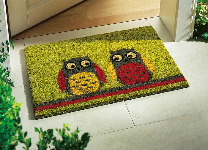 Fu&szlig;matte Eulen mit rutschhemmend beschichteter Vinyl-R&uuml;ckseite BUNT