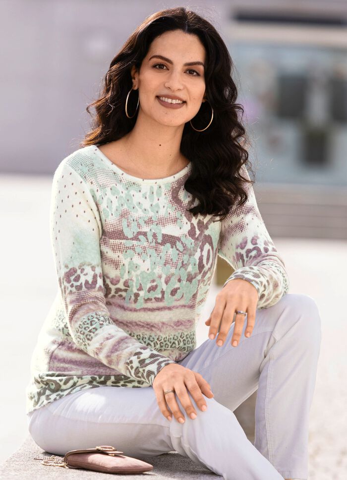 Pullover mit Kaschmir MINT-ECRU-MULTICOLOR