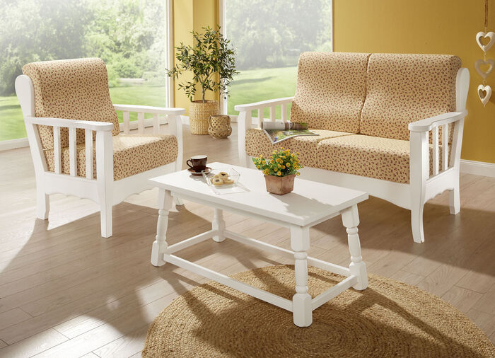 Polstermöbel auf massivem Kiefernholz-Gestell WEISS-BUNT