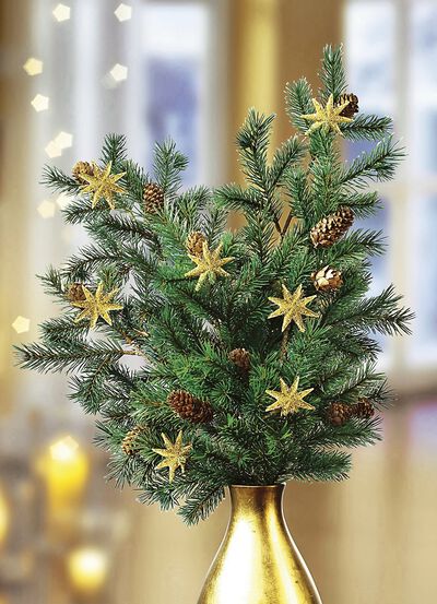 Tannenzweige, 2er-Set aus Kunstmaterial mit echten Zapfen 