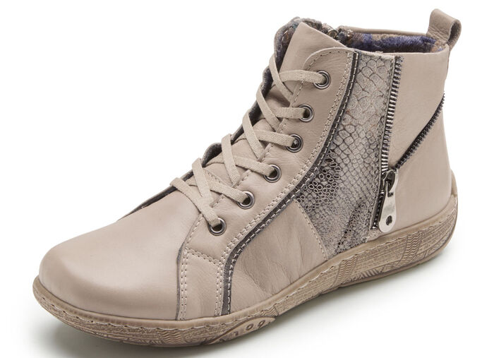 Andrea Conti Schnür-Bootie mit reptilgeprägtem Einsatz und Zier-Reißverschluss TAUPE