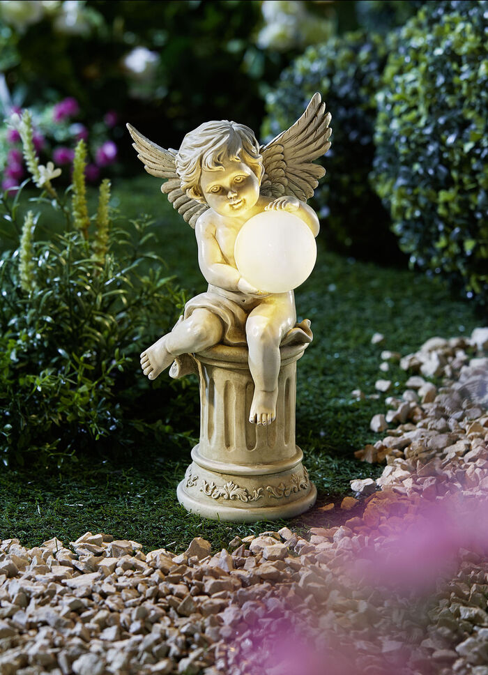 Engel auf Säule mit LED-Beleuchtung