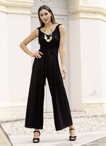 Jumpsuit mit angenähtem Hüftbindegürtel in 3 Farben SCHWARZ