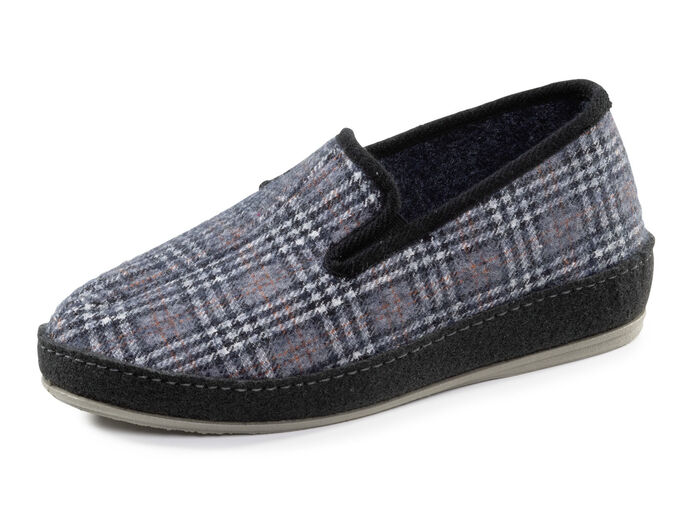 Textil-Hausschuh mit anatomisch geformtem Fußbett BLAUGRAU-MULTICOLOR