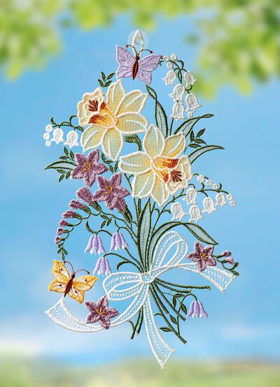 Fensterbild aus echter Plauener Spitze 