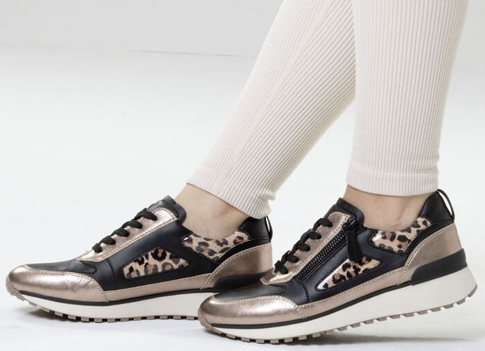 Caprice, trendige Damen-Sneaker, Weite G, mit herausnehmbarem Lederfußbett SCHWARZ-BRONZE