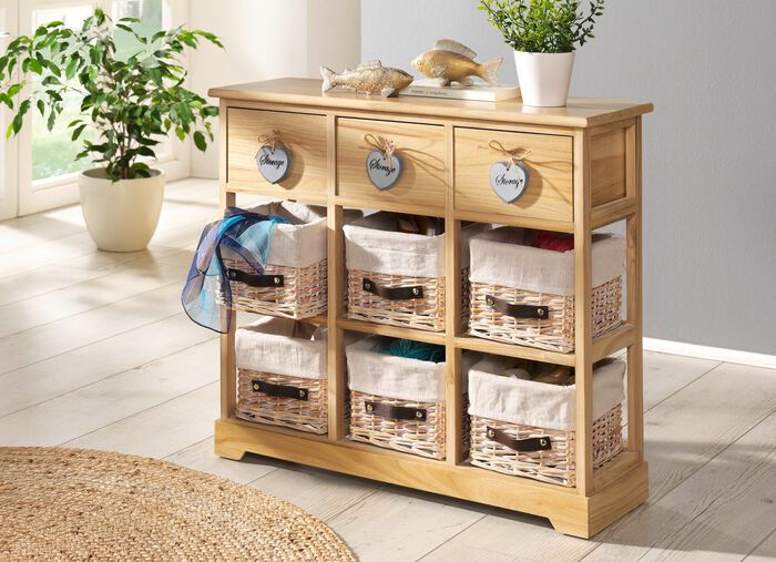 Massivholz Kommode mit K&ouml;rbe aus Weide 